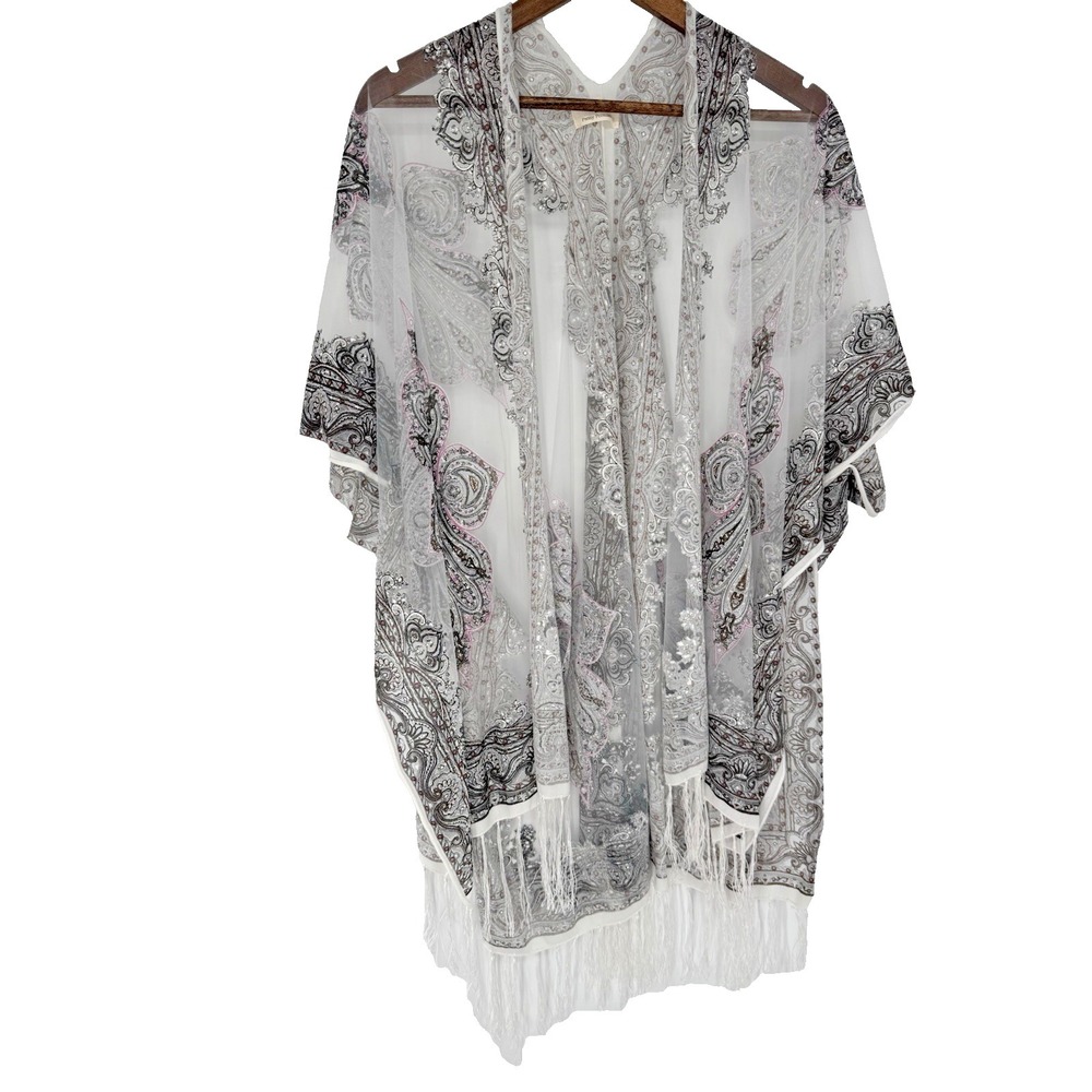 Pretty Persuasions Sheer Paisley Boho Open Front Wrap‎ Kimono One Size festival